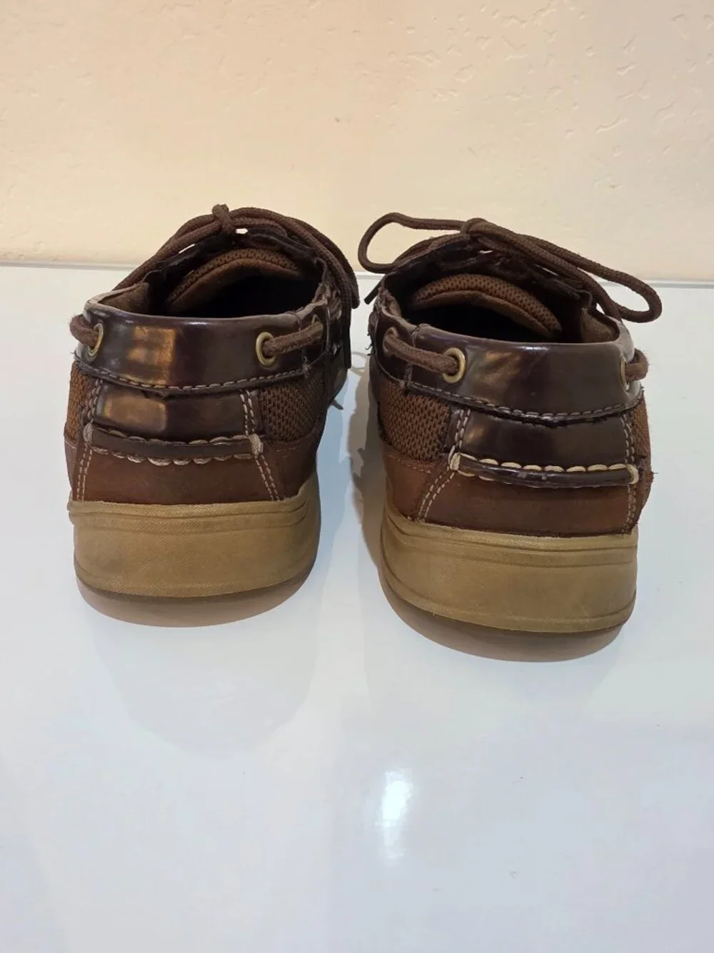 Croft & Barrow Men's Brown Leather & Mesh Boat Shoes Size 10 Med Comfort
